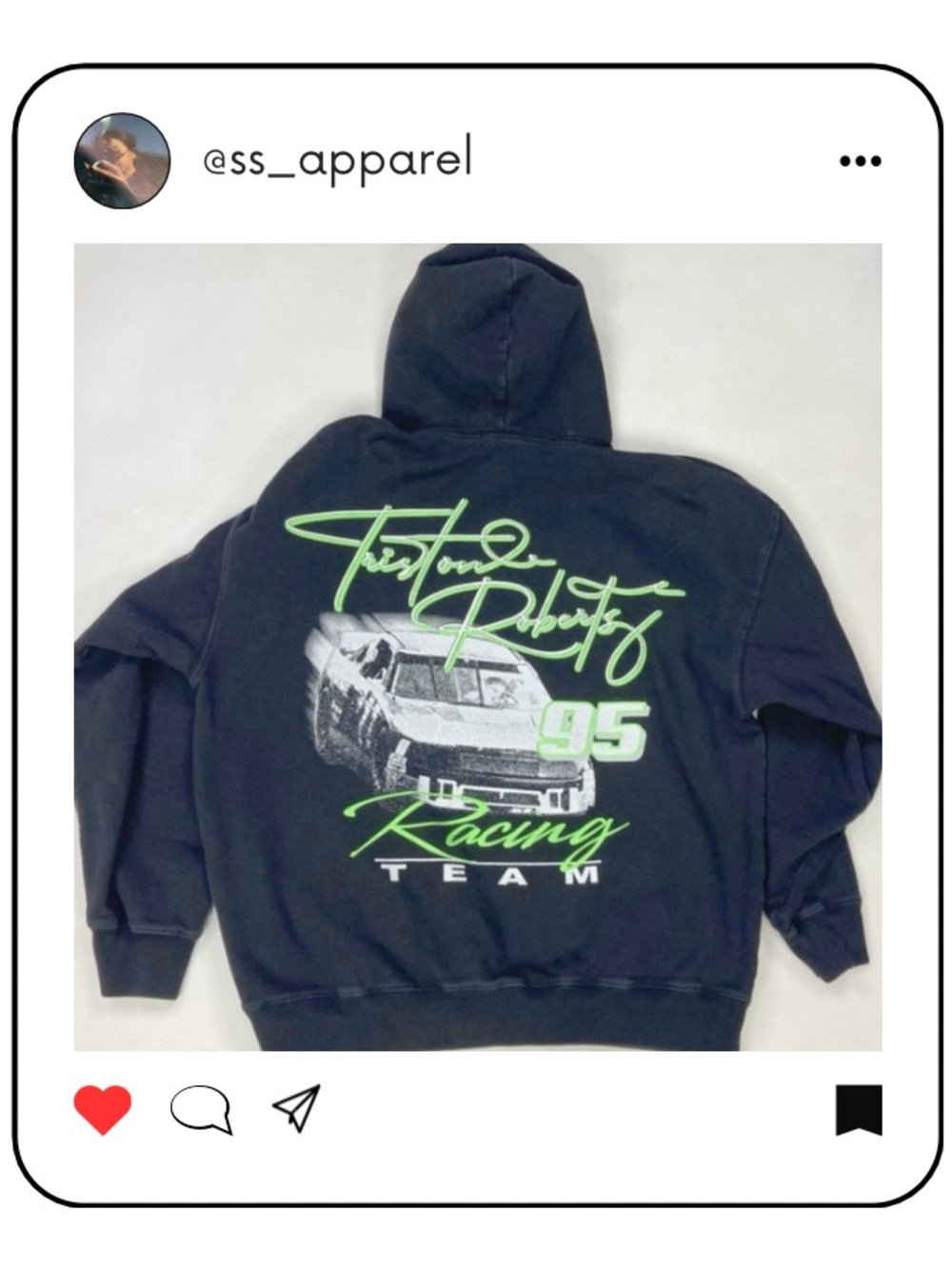 Brandy Melville Black Hoodie with Neon Green Racing Graphic